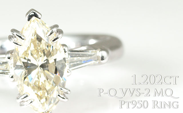 天然イエローダイヤモンド リング(指輪) 1.202ct, P-Qカラー, VVS-2 ...
